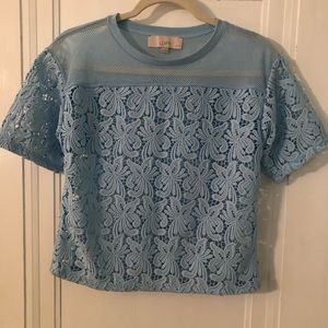 Ann Taylor loft mesh and lay baby blue top size SP